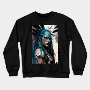 Fierce Indigenous Warrior Illustration Crewneck Sweatshirt